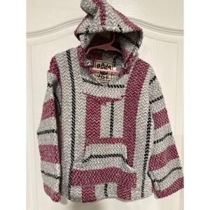 Baja Joe Mexican Rug Hoodie Grey Burgundy Striped Pullover Size Toddler Medium